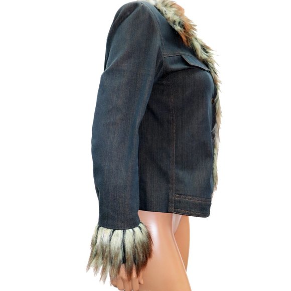 Y2K Jex Collection Denim Jacket Faux Fur Trim M-L - Picture 6 of 9